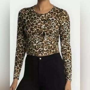 WAYF Cropped Animal Print Long Sleeve Top Size Small NWT